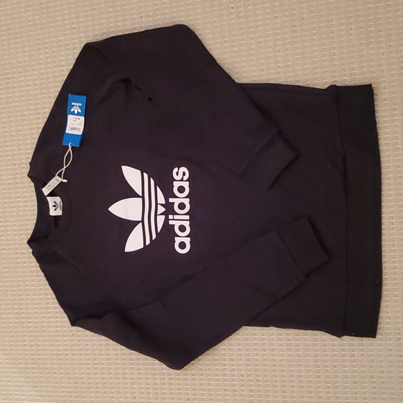 NWT Adidas Trefoil Crew Neck Black Sweater - Picture 2 of 8